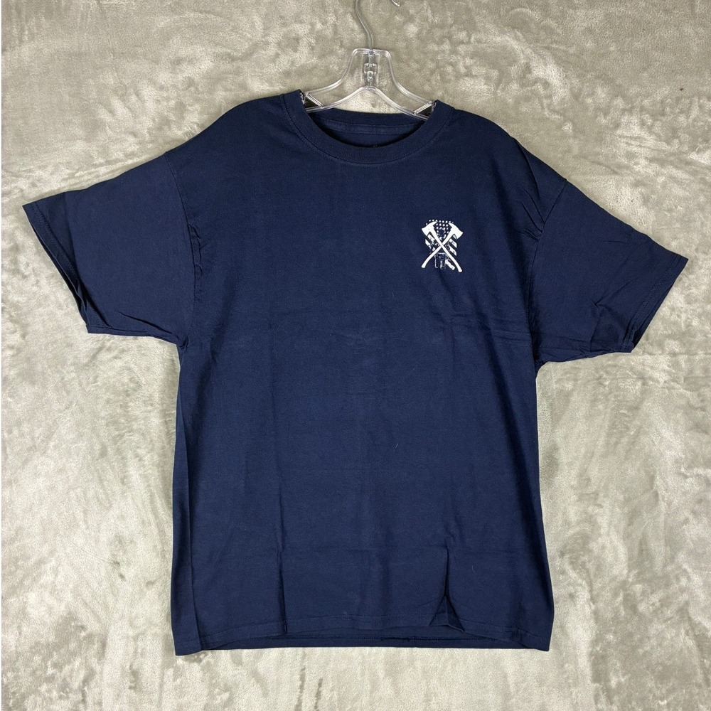 VTG Hanes Mens Firefighter Thin Red Line American Flag Graphic T-Shirt Navy L
